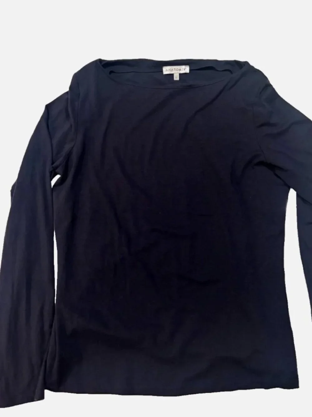 Anatomie Navy Bateau Neck Long Sleeve Top | Size L | Technical Knit | Travel